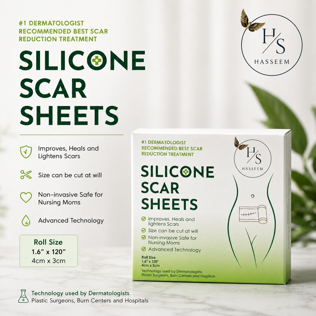 Silicone Scar Sheets (1.6” x120”Roll-3M), Silicone Scar Tape Roll, Scar Silicone Strips, Reusable, Professional Scar Removal Sheets for C-Section, Surgery, Burn, Keloid, Acne et